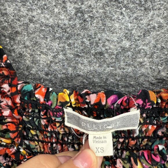 Pleione Top Women XS Black Floral Sleeveless Wide Strap Stretch Square Neck - Picture 3 of 7